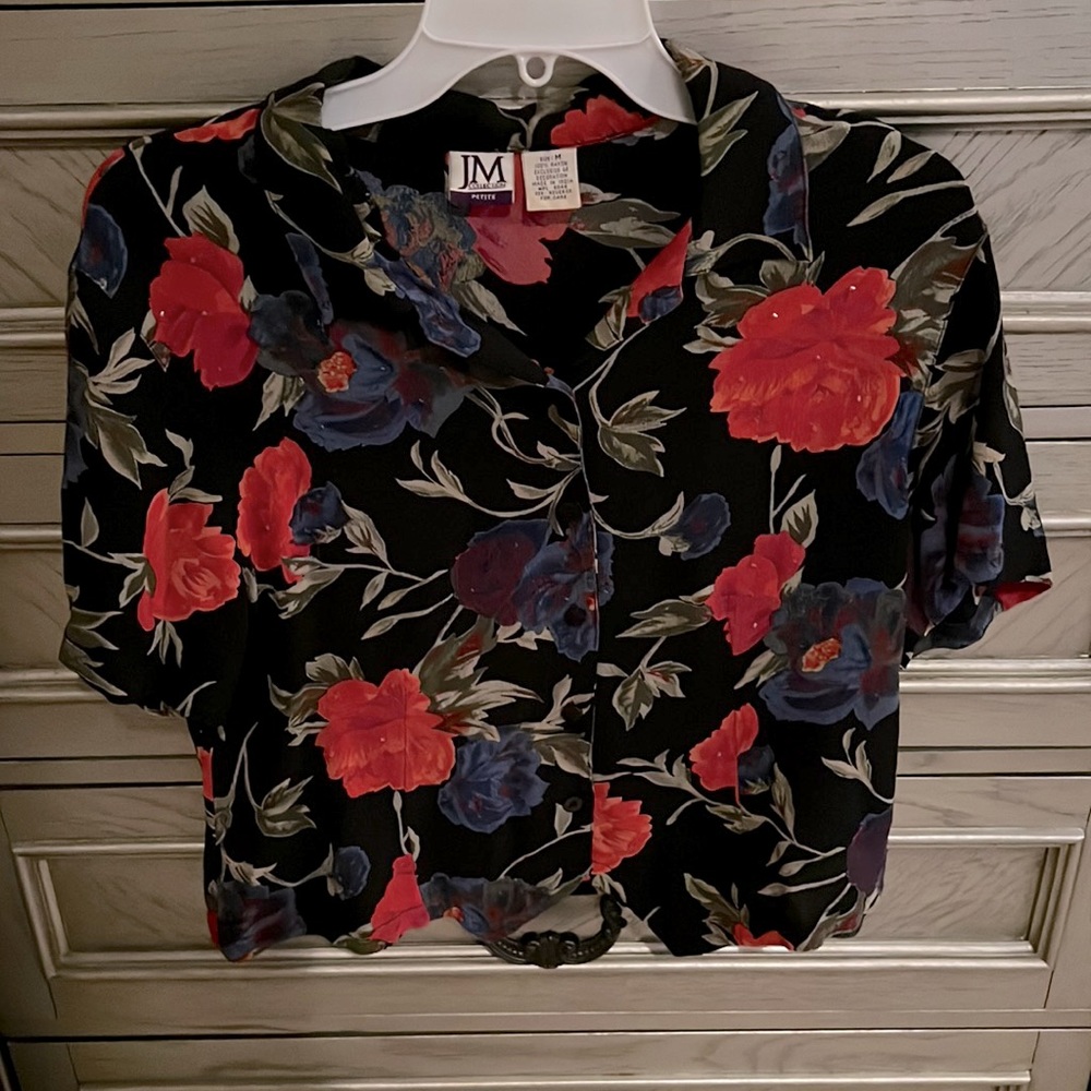 Floral Collared Button Down Blouse - image 1